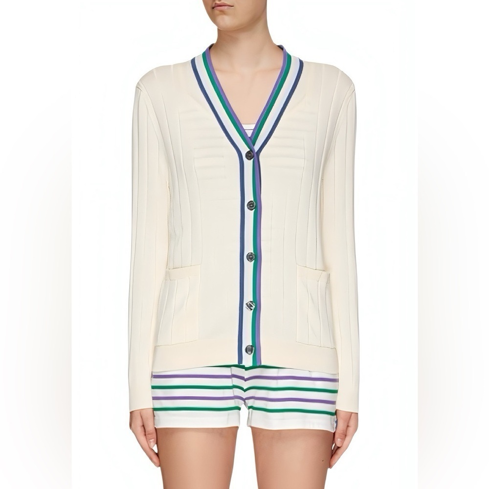 KULE Binx Striped Trim Cotton Cardigan Cream M NWOT